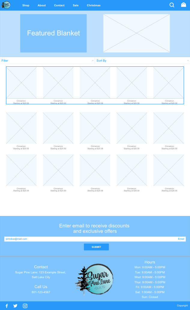Desktop medium fidelity wireframe of product page